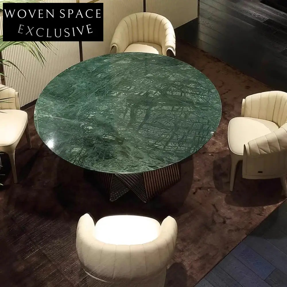 Luxurious Round Marble Dining Table with Polished Stainless Steel Base