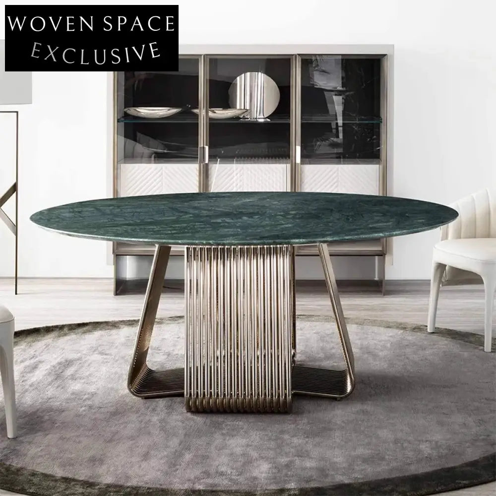 Luxurious Round Marble Dining Table with Polished Stainless Steel Base