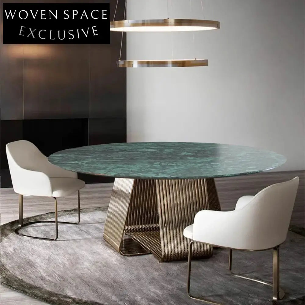 Luxurious Round Marble Dining Table with Polished Stainless Steel Base