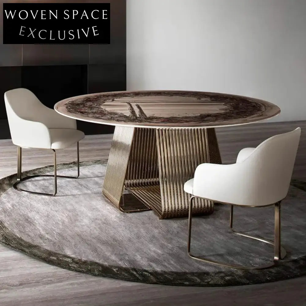 Luxurious Round Marble Dining Table with Polished Stainless Steel Base