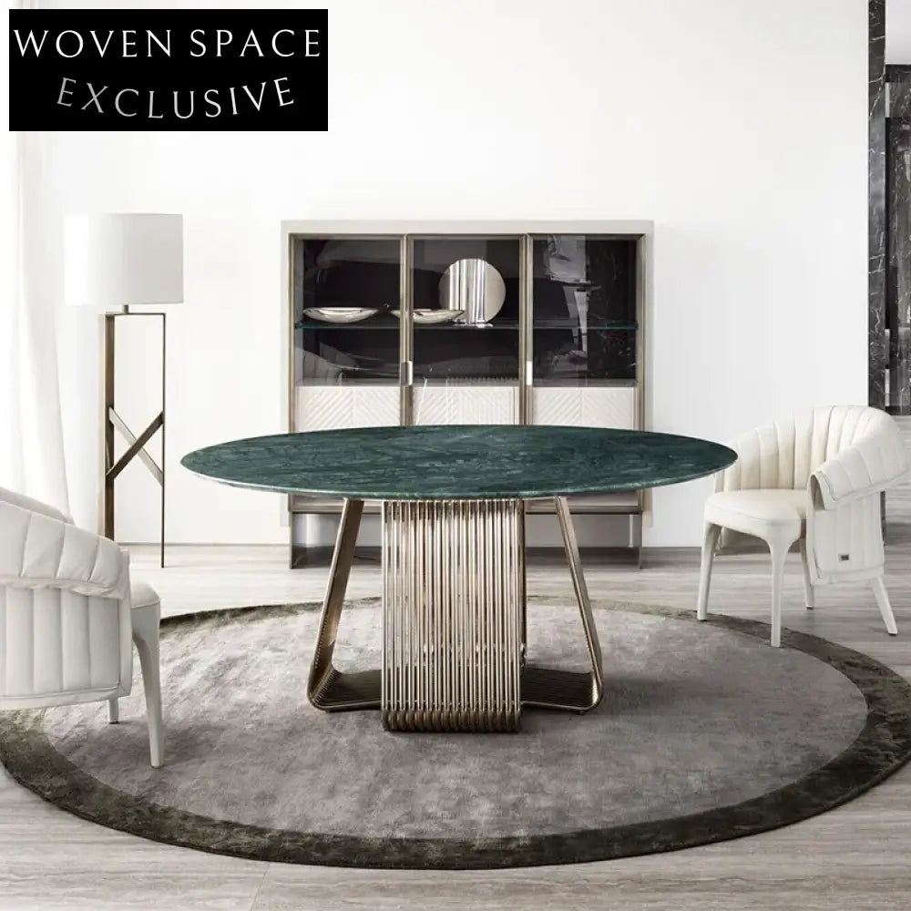 Luxurious Round Marble Dining Table with Polished Stainless Steel Base