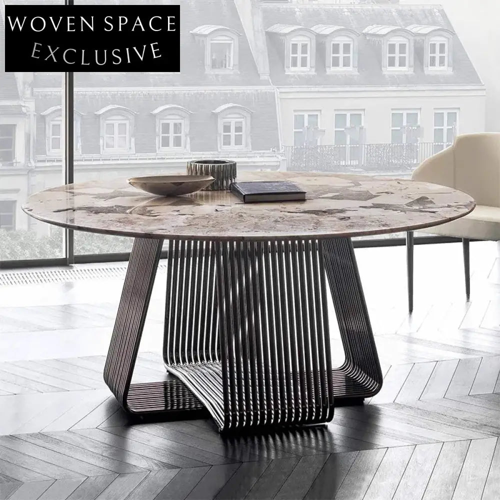 Luxurious Round Marble Dining Table with Polished Stainless Steel Base