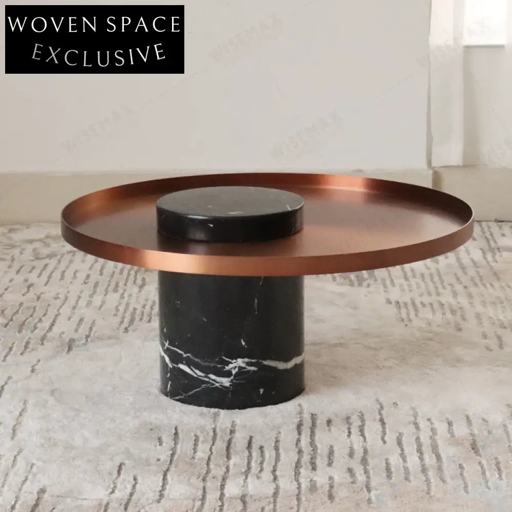 Luxurious Round Marble Top Coffee Table with Golden Stainless Steel Base