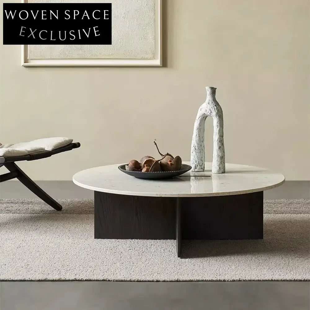 Luxurious Round Marble Top Solid Wood Base Modern Living Room Coffee Table