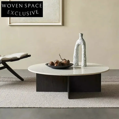 Luxurious Round Marble Top Solid Wood Base Modern Living Room Coffee Table