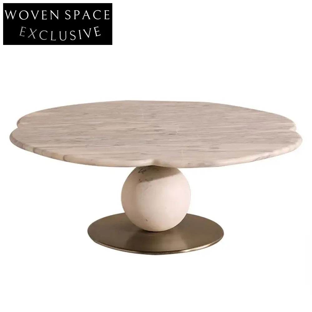 Luxurious Round Natural Marble Coffee Table with Elegant Metal Base