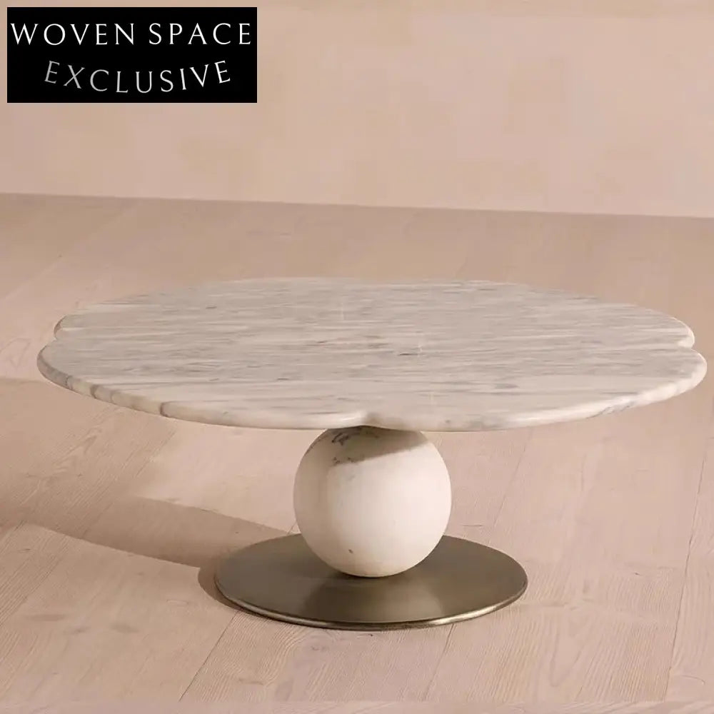 Luxurious Round Natural Marble Coffee Table with Elegant Metal Base