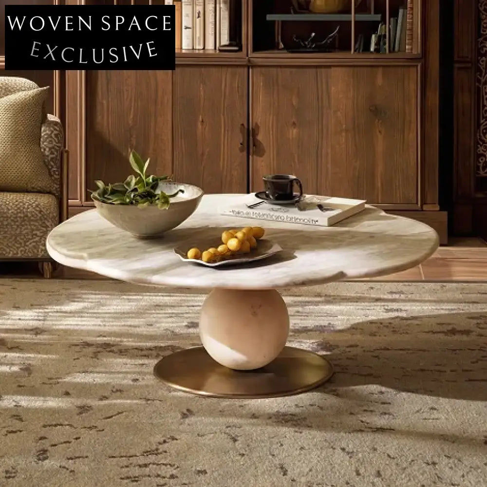 Luxurious Round Natural Marble Coffee Table with Elegant Metal Base