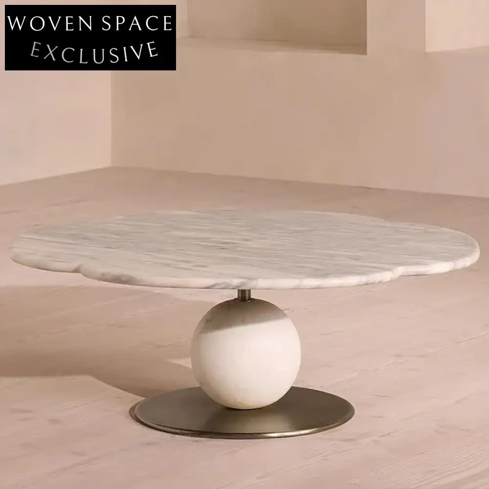 Luxurious Round Natural Marble Coffee Table with Elegant Metal Base