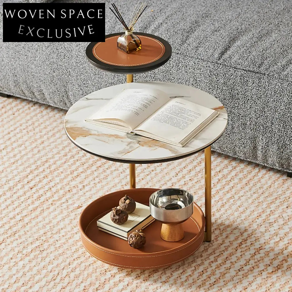 Luxurious Round Sintered Stone Coffee Table with Elegant Metal Base for Home
