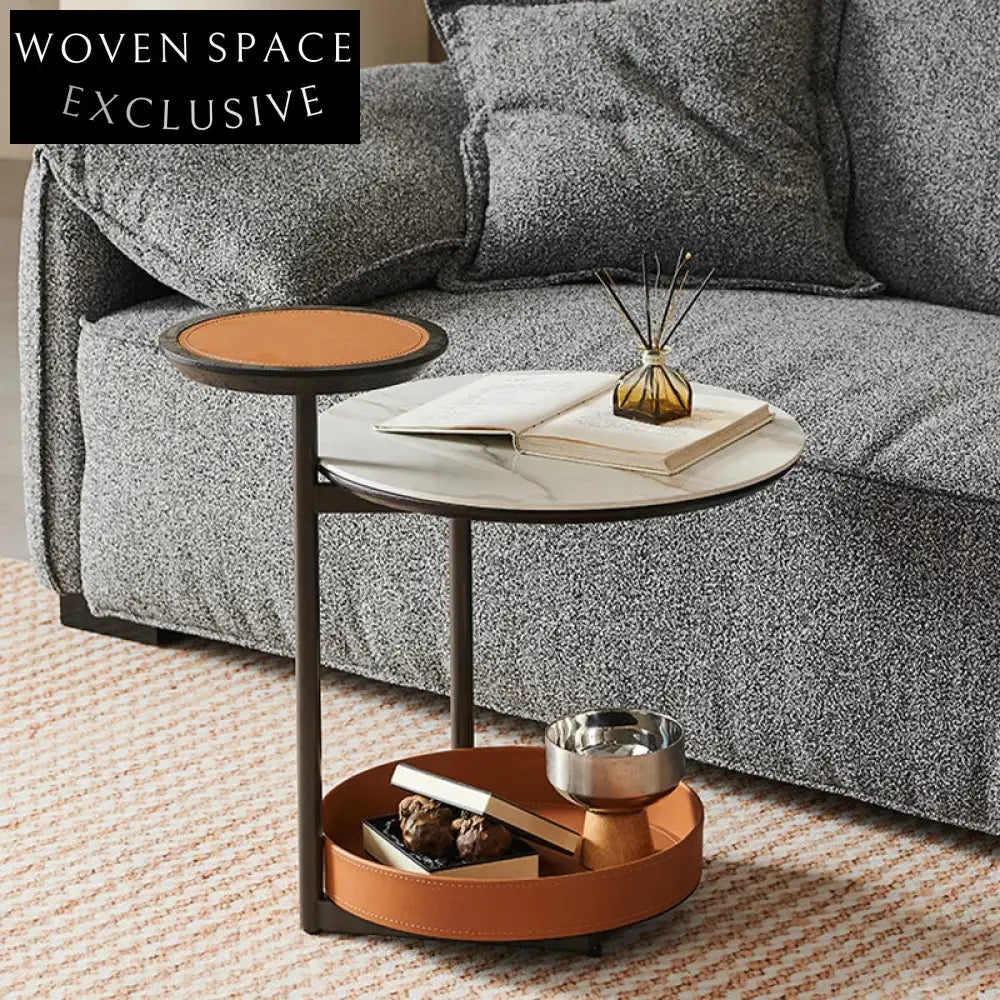 Luxurious Round Sintered Stone Coffee Table with Elegant Metal Base for Home