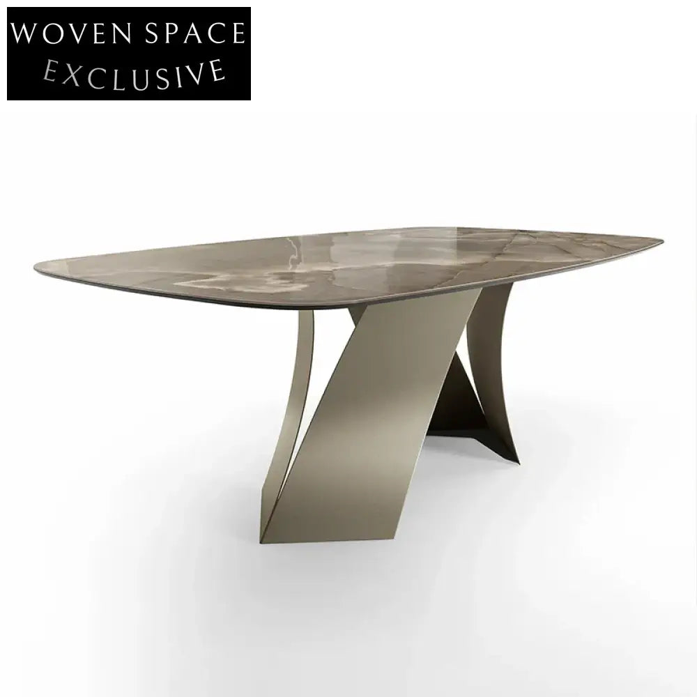 Luxurious Round Slate Top Dining Table with Metal Base, 6 Seater