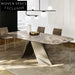 Luxurious Round Slate Top Dining Table with Metal Base, 6 Seater