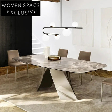 Luxurious Round Slate Top Dining Table with Metal Base, 6 Seater