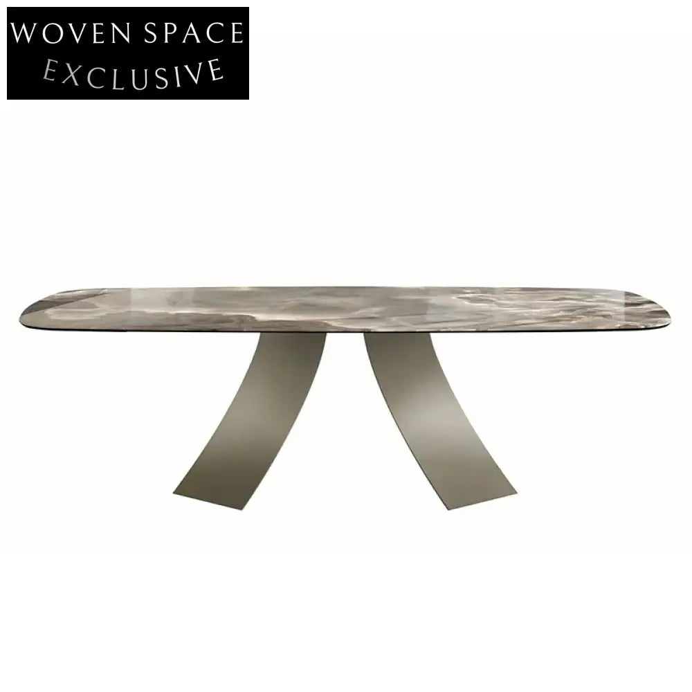Luxurious Round Slate Top Dining Table with Metal Base, 6 Seater