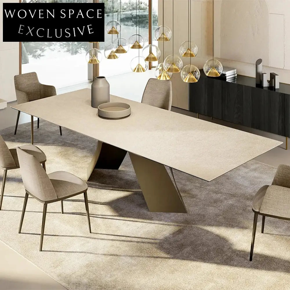 Luxurious Round Slate Top Dining Table with Metal Base, 6 Seater