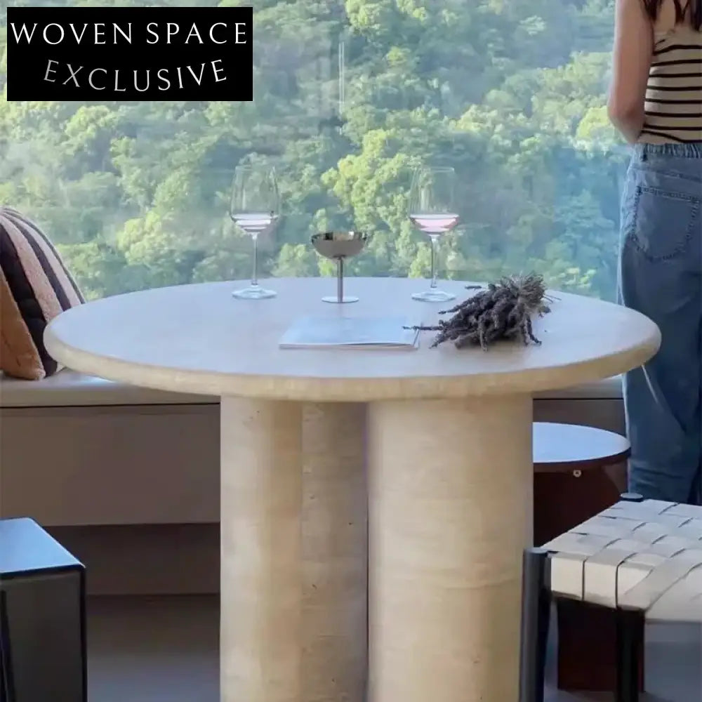 Luxurious Round Travertine Stone Natural Modern Dining Table