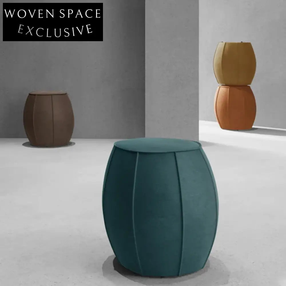 Luxurious Round Velour Ottoman Footstool – Comfortable Upholstered Wooden Frame Stool