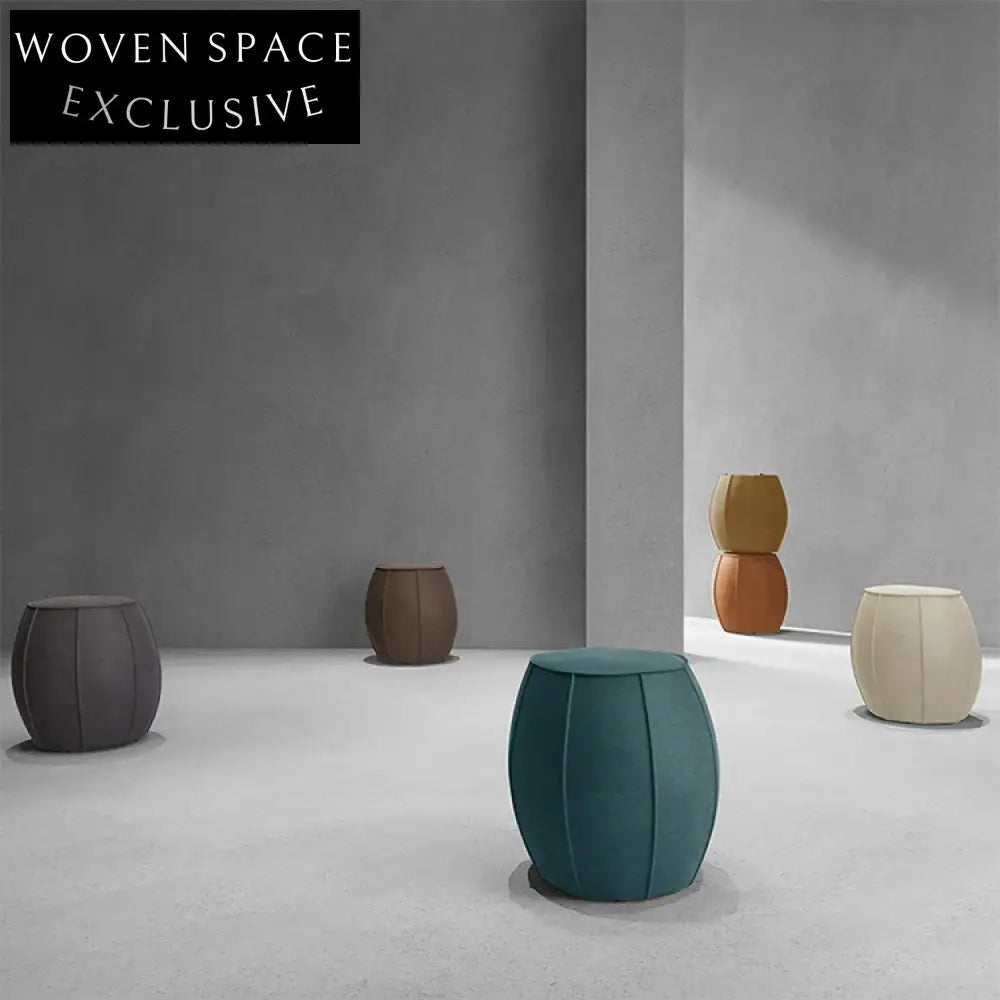 Luxurious Round Velour Ottoman Footstool – Comfortable Upholstered Wooden Frame Stool