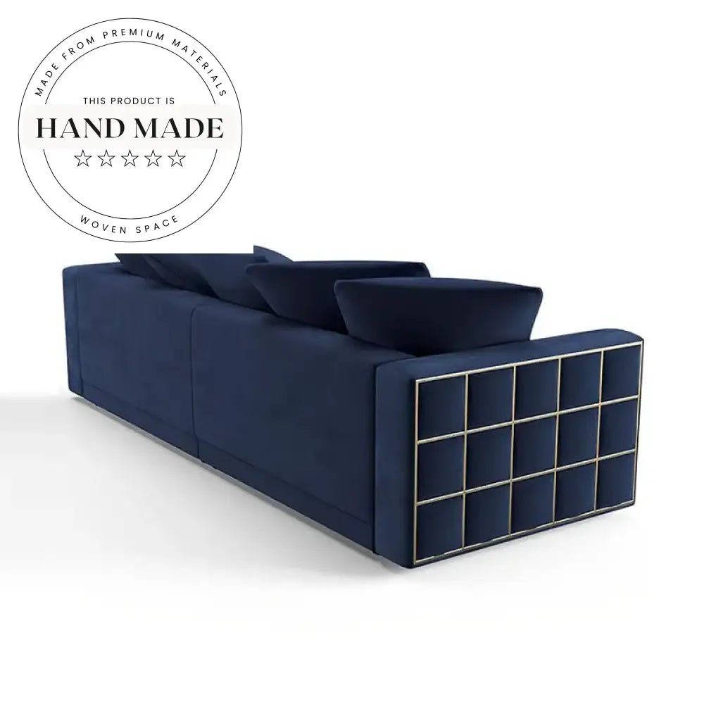 Luxurious Royal Navy Blue Velvet Three Seater Living Room Sofa