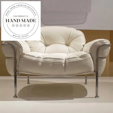 Luxurious Single Leather Lounge Chair with Stainless Steel Frame and Footstool