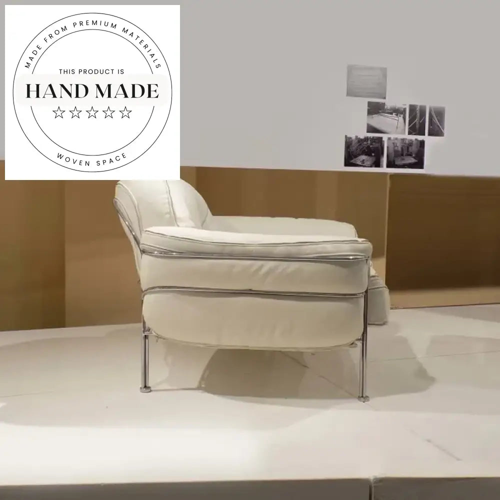 Luxurious Single Leather Lounge Chair with Stainless Steel Frame and Footstool
