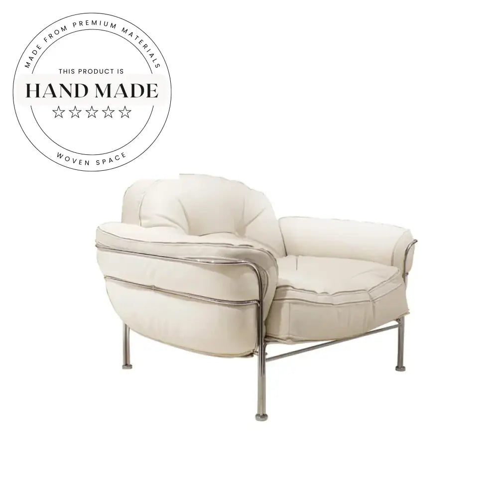 Luxurious Single Leather Lounge Chair with Stainless Steel Frame and Footstool