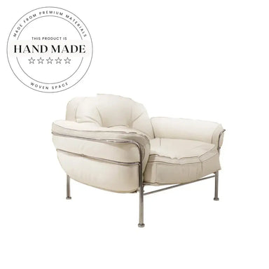 Luxurious Single Leather Lounge Chair with Stainless Steel Frame and Footstool