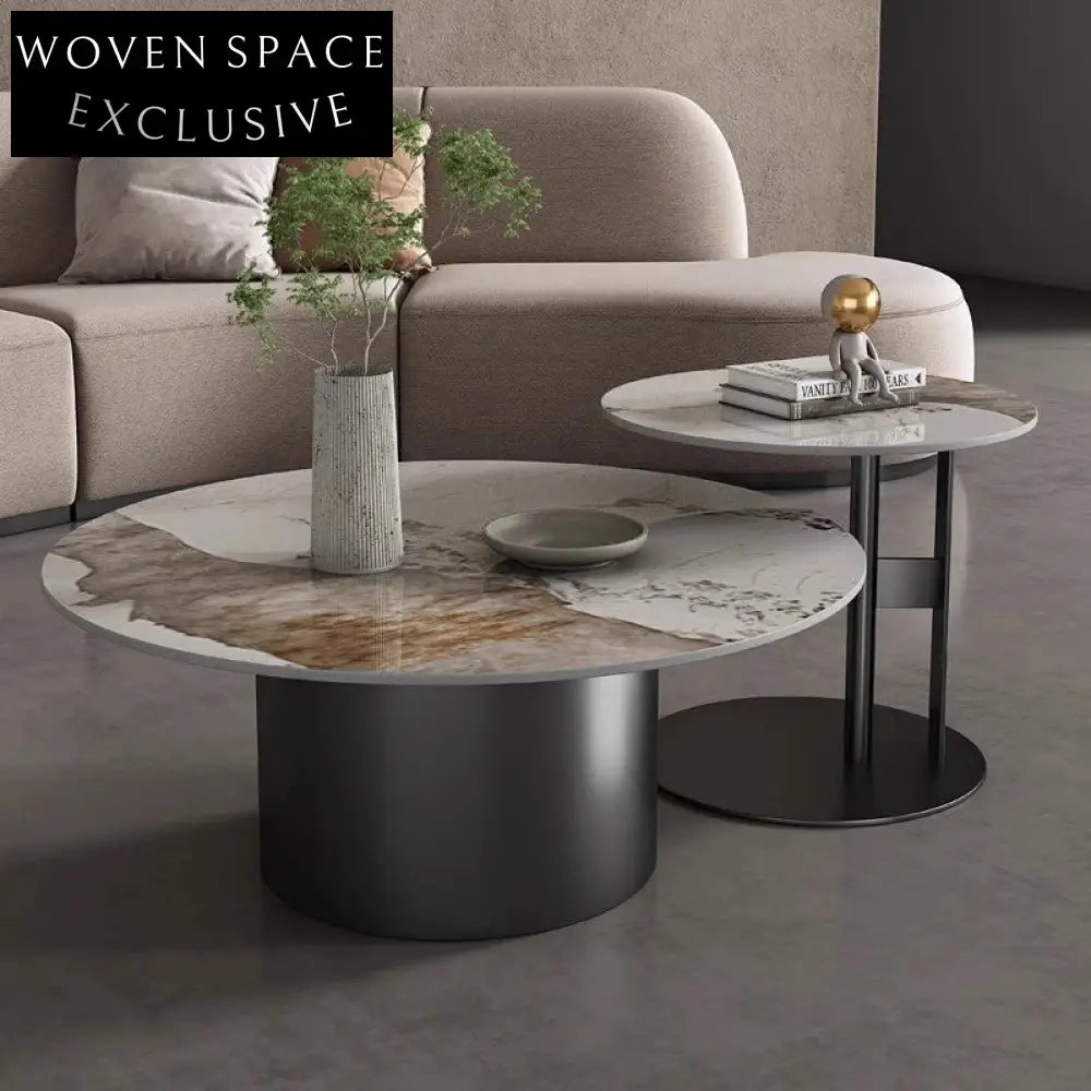 Luxurious Sintered Stone Round Coffee Table with Modern Stainless Steel Base