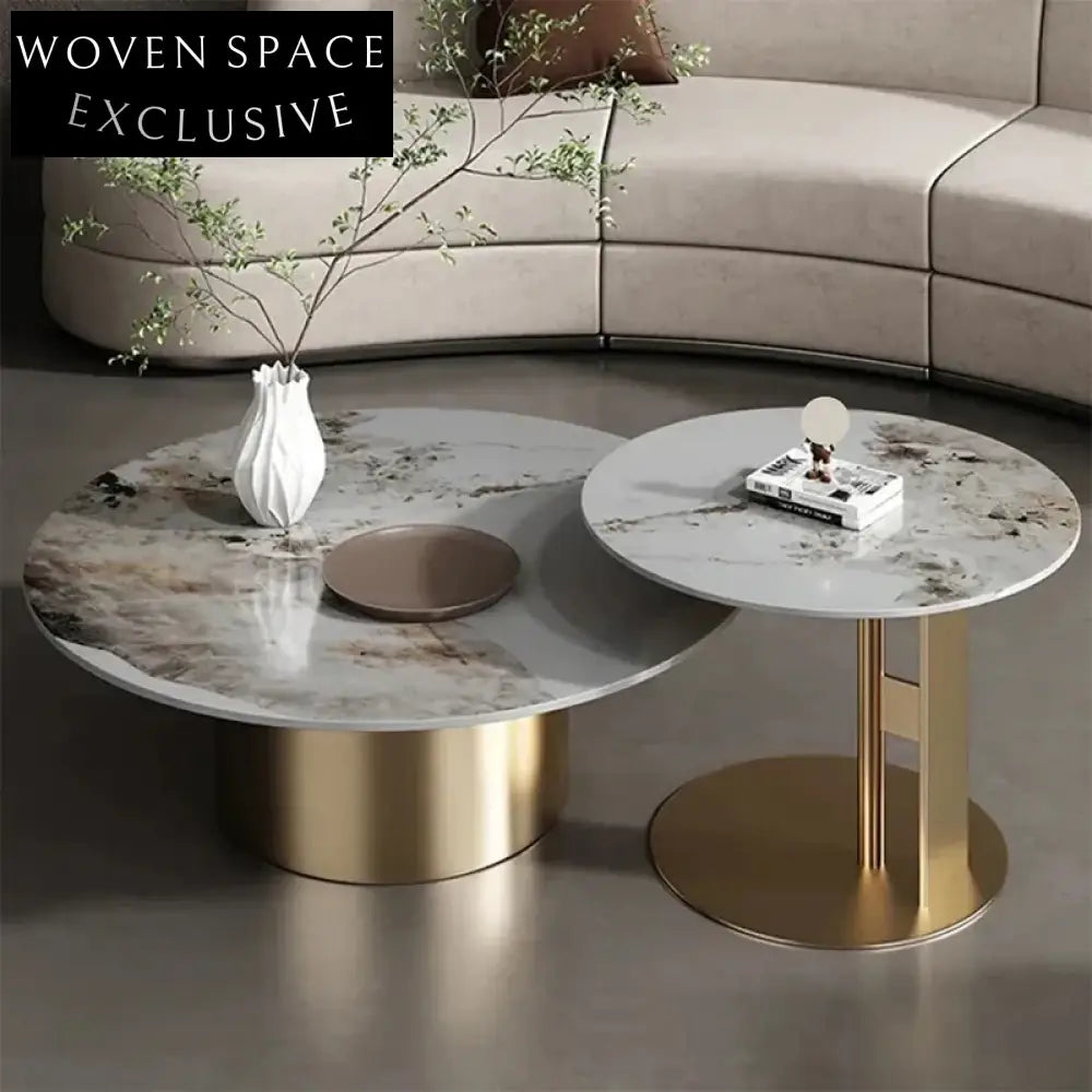 Luxurious Sintered Stone Round Coffee Table with Modern Stainless Steel Base