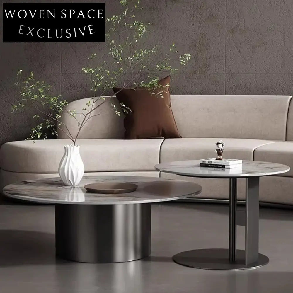 Luxurious Sintered Stone Round Coffee Table with Modern Stainless Steel Base