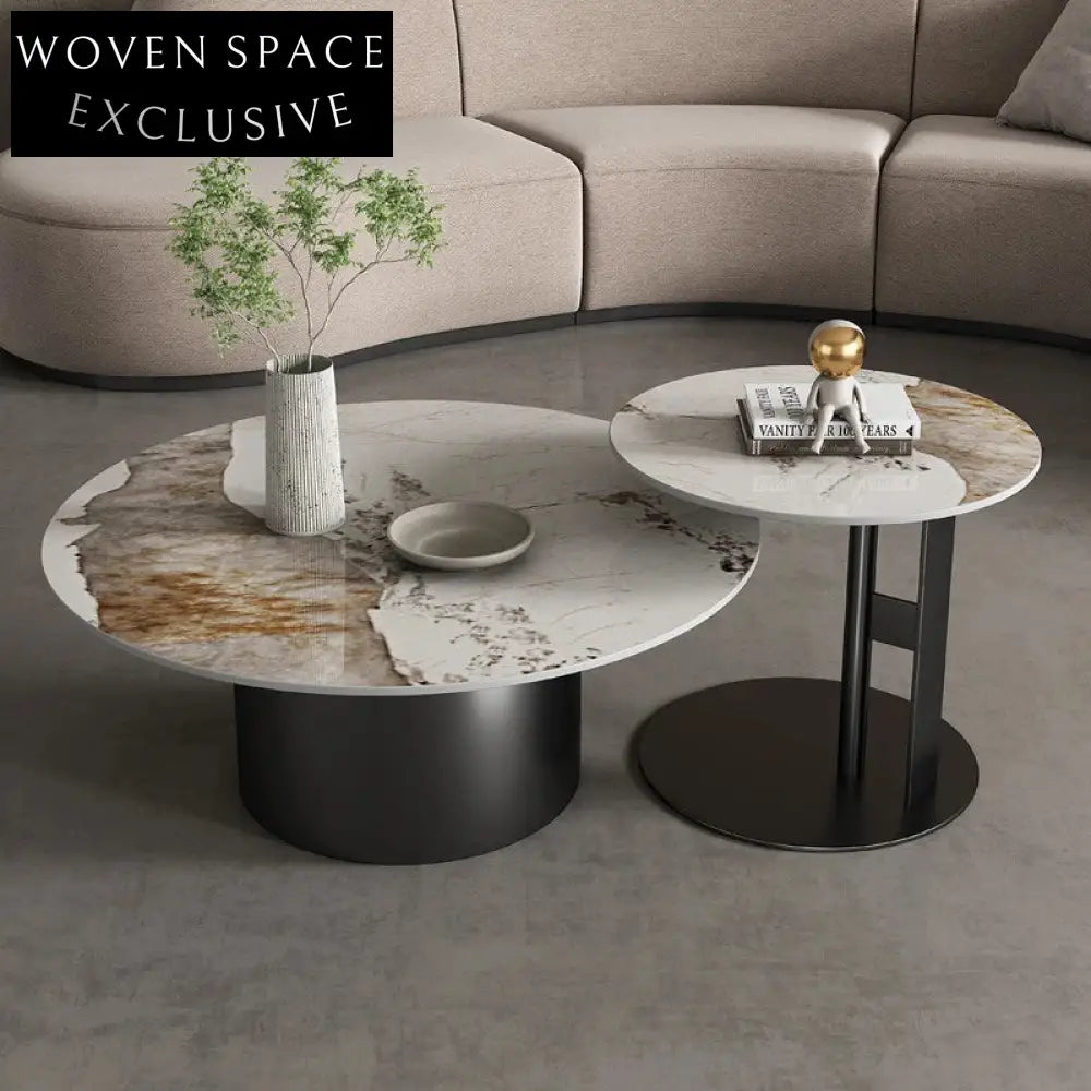 Luxurious Sintered Stone Round Coffee Table with Modern Stainless Steel Base