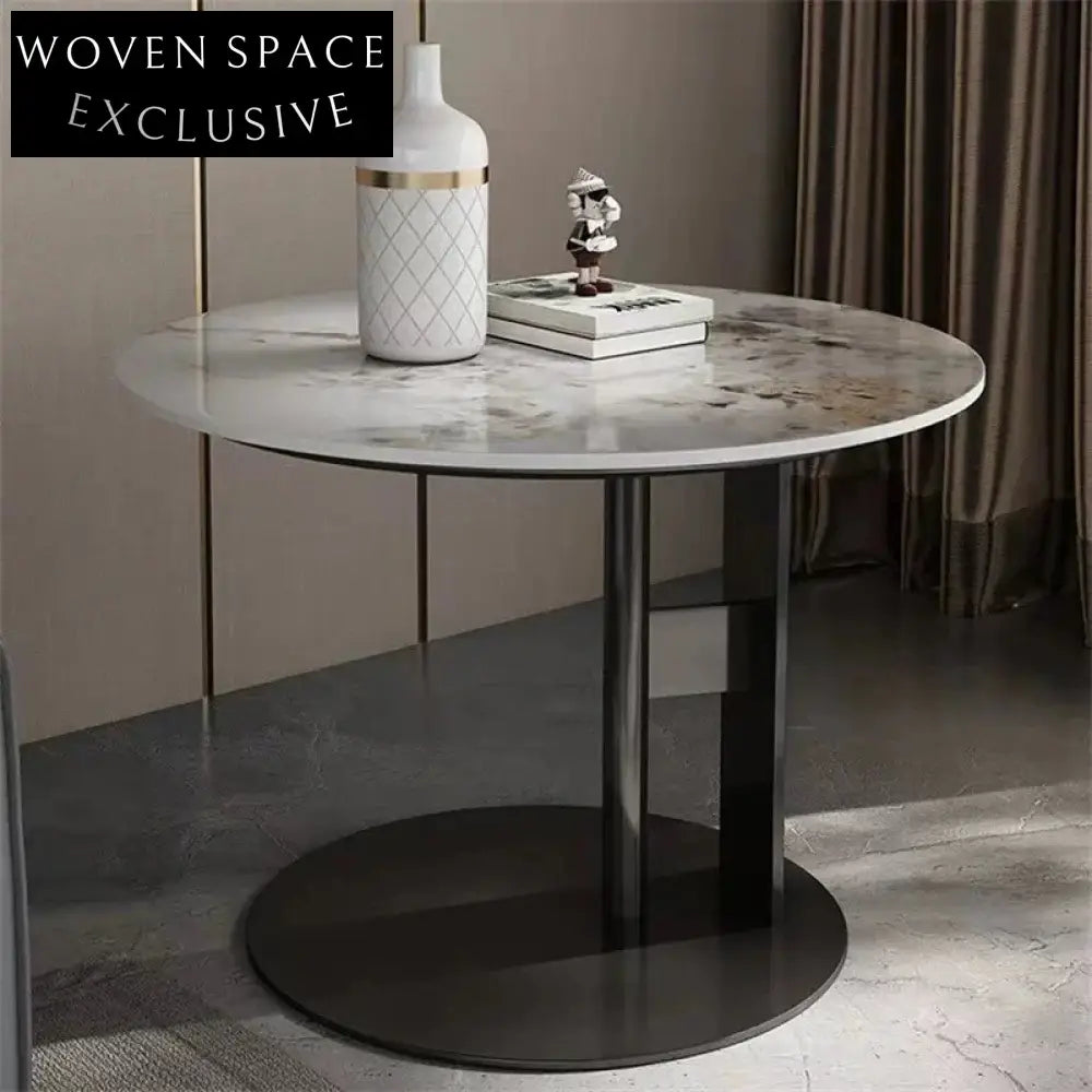 Luxurious Sintered Stone Round Coffee Table with Modern Stainless Steel Base