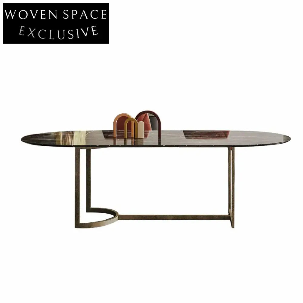 Luxurious Slated Board Top Dining Table with Stainless Steel Base