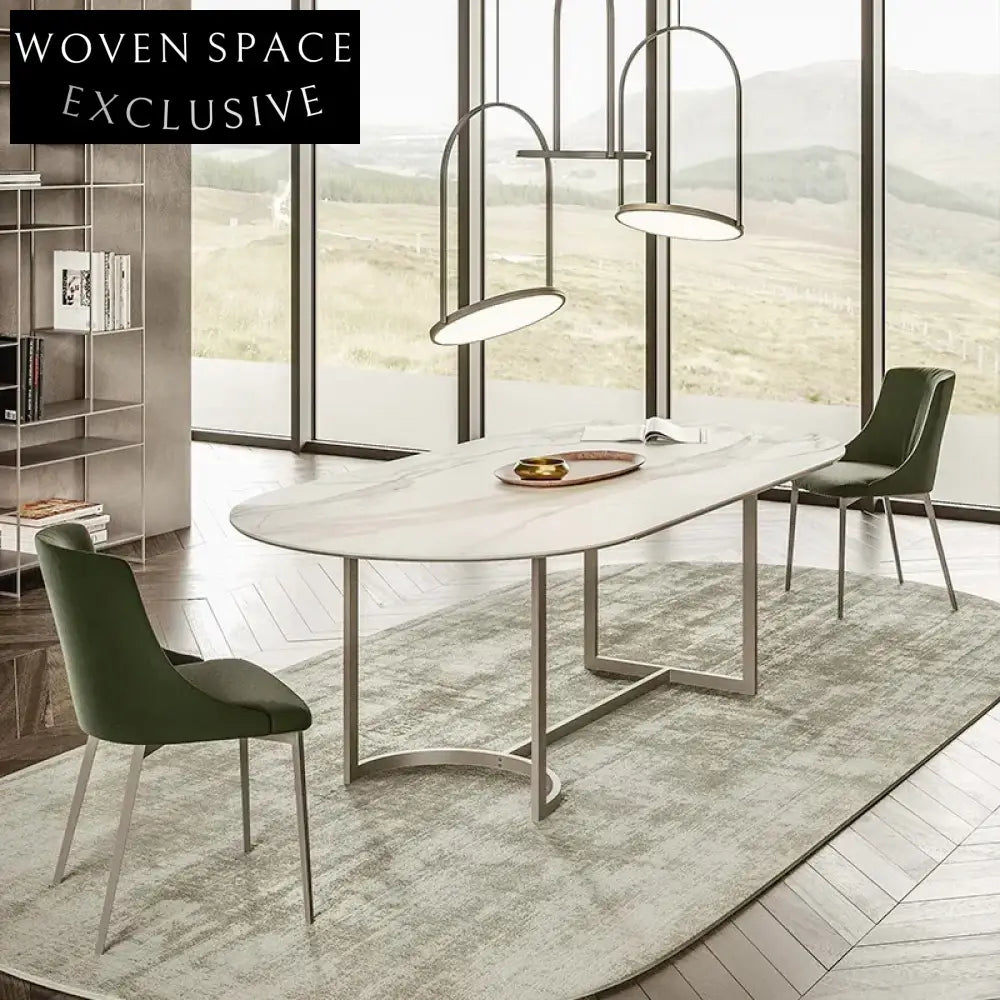 Luxurious Slated Board Top Dining Table with Stainless Steel Base