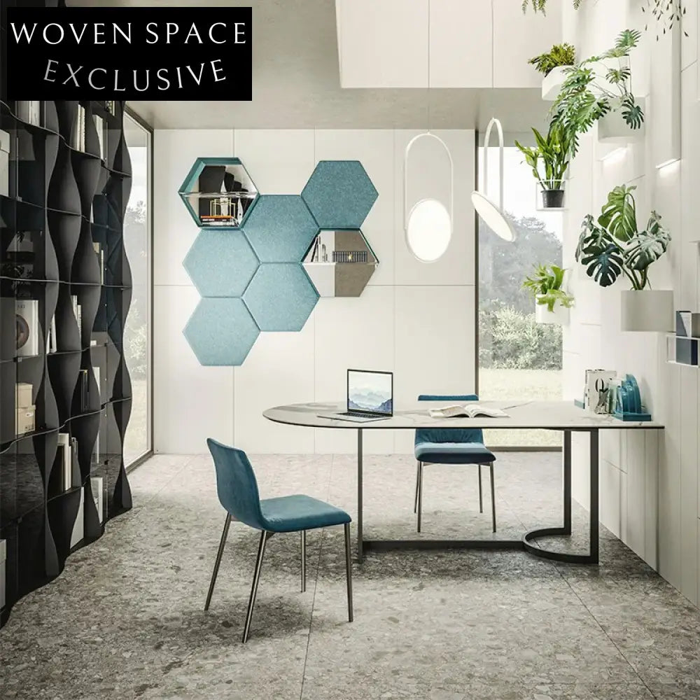 Luxurious Slated Board Top Dining Table with Stainless Steel Base