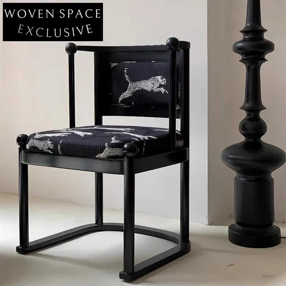 Luxurious Solid Oak Wood Leopard Print Upholstery Dining Chair, Modern Home Furniture