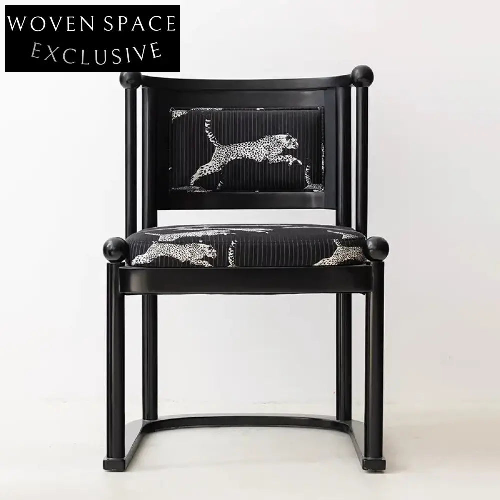 Luxurious Solid Oak Wood Leopard Print Upholstery Dining Chair, Modern Home Furniture