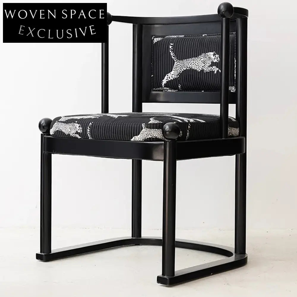 Luxurious Solid Oak Wood Leopard Print Upholstery Dining Chair, Modern Home Furniture