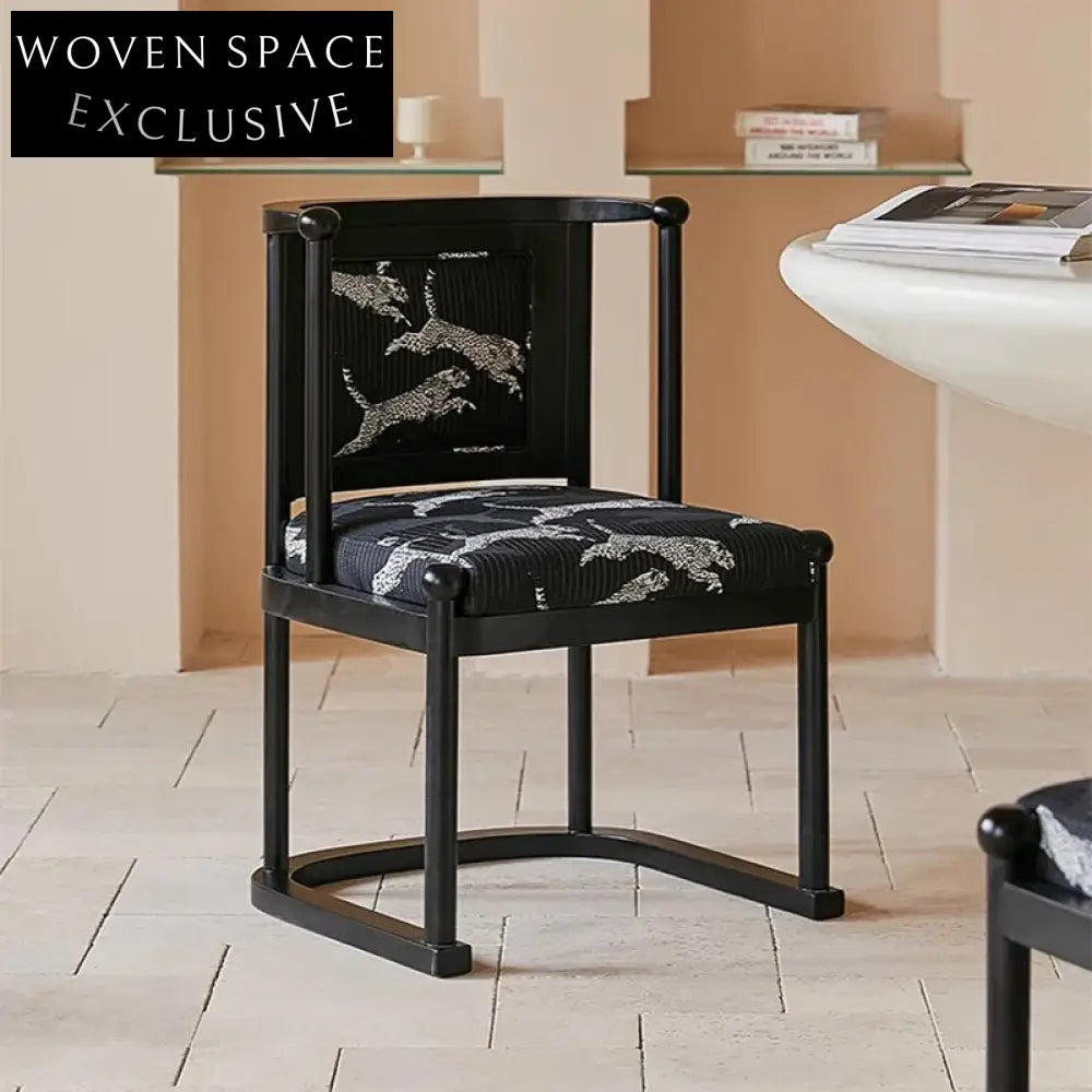 Luxurious Solid Oak Wood Leopard Print Upholstery Dining Chair, Modern Home Furniture