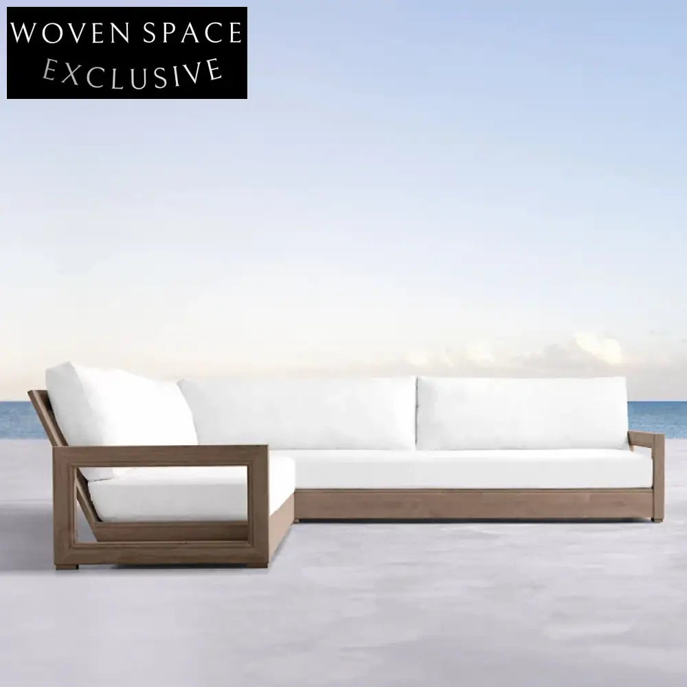 Luxurious Solid Teak Wood Outdoor Sectional Sofa Set with Plush Cushions