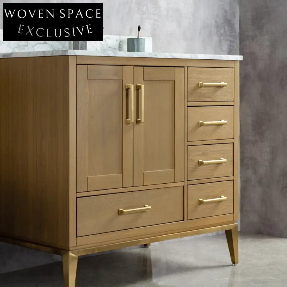 Luxurious Solid Wood Bathroom Vanity with Marble Top, Soft-Close Drawers
