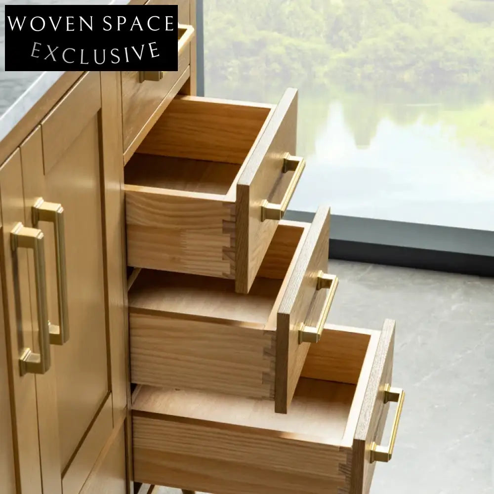 Luxurious Solid Wood Bathroom Vanity with Marble Top, Soft-Close Drawers