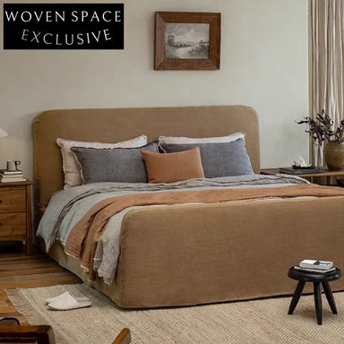 Luxurious Solid Wood King Queen Linen Fabric Bed Frame with High Headboard