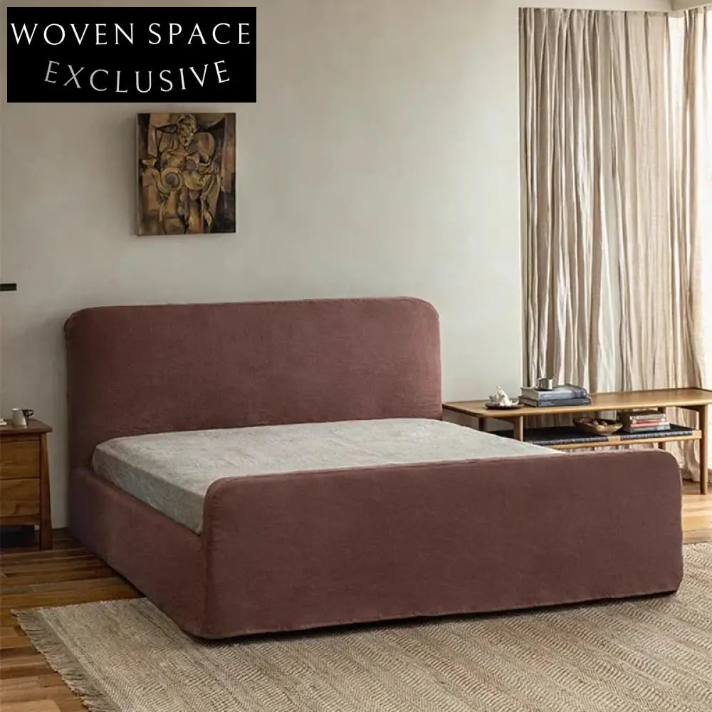 Luxurious Solid Wood King Queen Linen Fabric Bed Frame with High Headboard