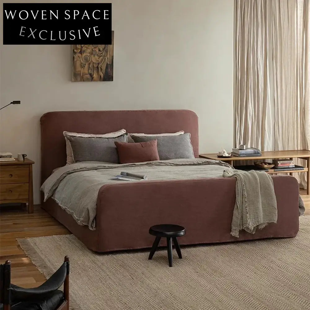 Luxurious Solid Wood King Queen Linen Fabric Bed Frame with High Headboard