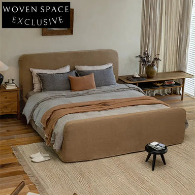 Luxurious Solid Wood King Queen Linen Fabric Bed Frame with High Headboard