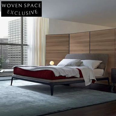 Luxurious Solid Wood King Size Fabric Upholstered Modern Bed