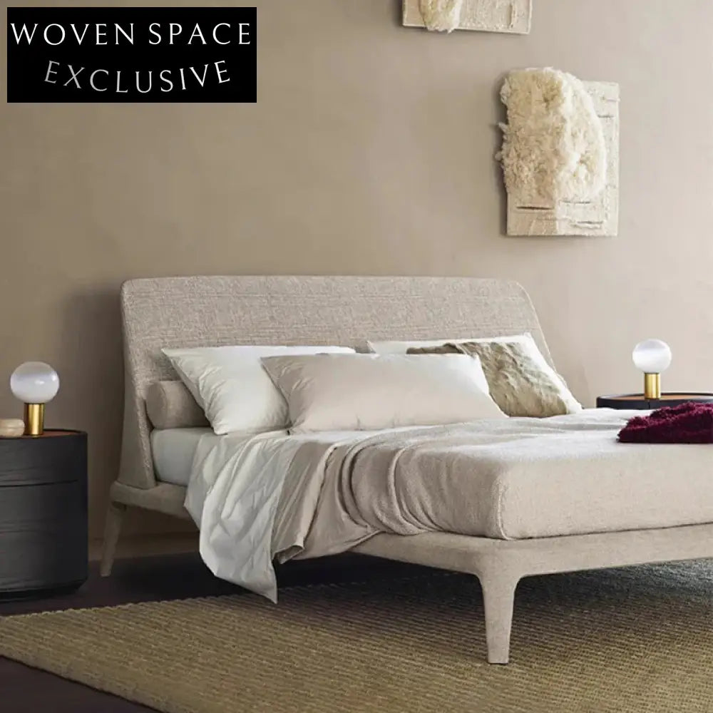 Luxurious Solid Wood King Size Fabric Upholstered Modern Bed