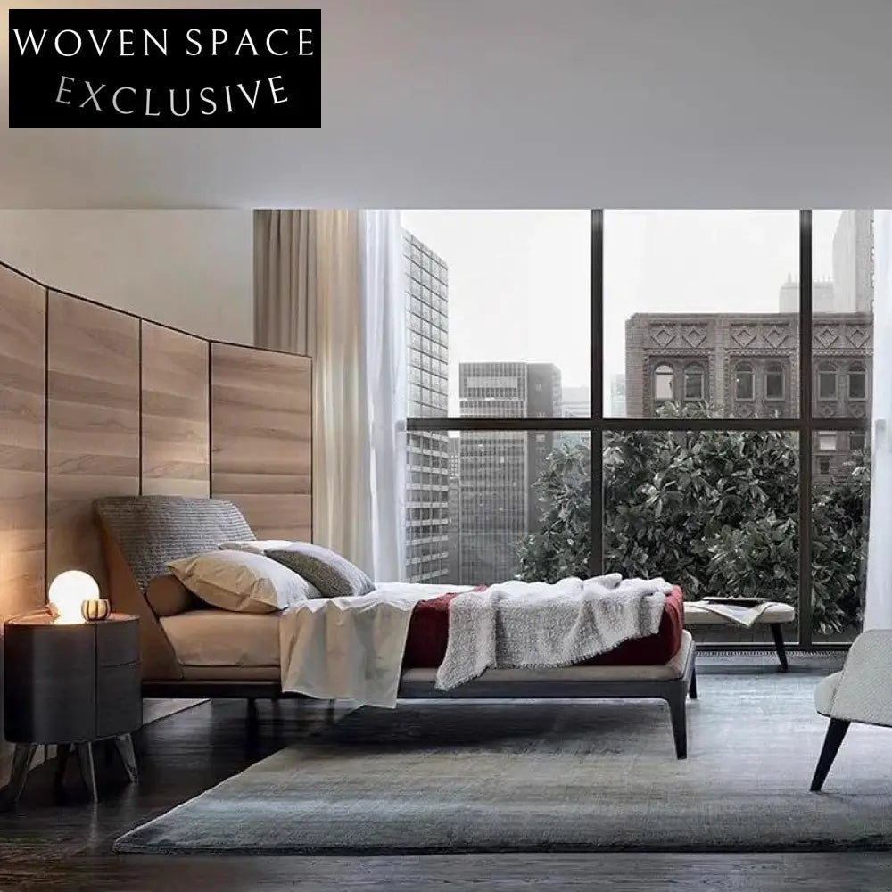 Luxurious Solid Wood King Size Fabric Upholstered Modern Bed